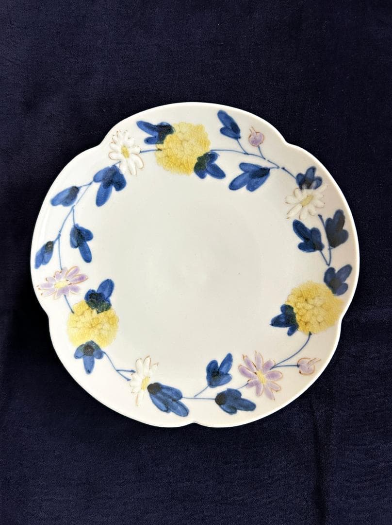 九谷焼 宮腰綾 菊唐草 花型5寸皿 ５枚