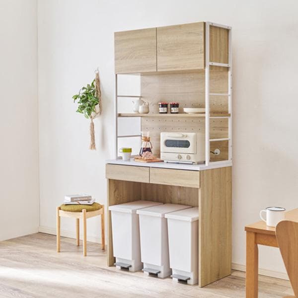 【幅90㎝】キッチンラック レンジラック ゴミ箱 【ブラック×グレー】