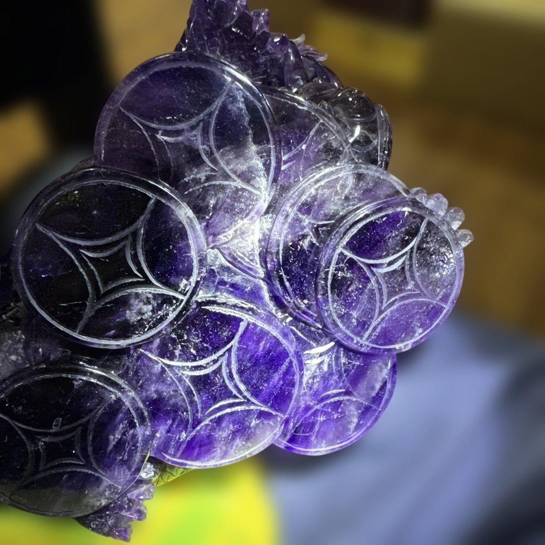 【コレクション】ウルグアイ産アメジスト 龍亀彫刻 高透明 一点物 台座付