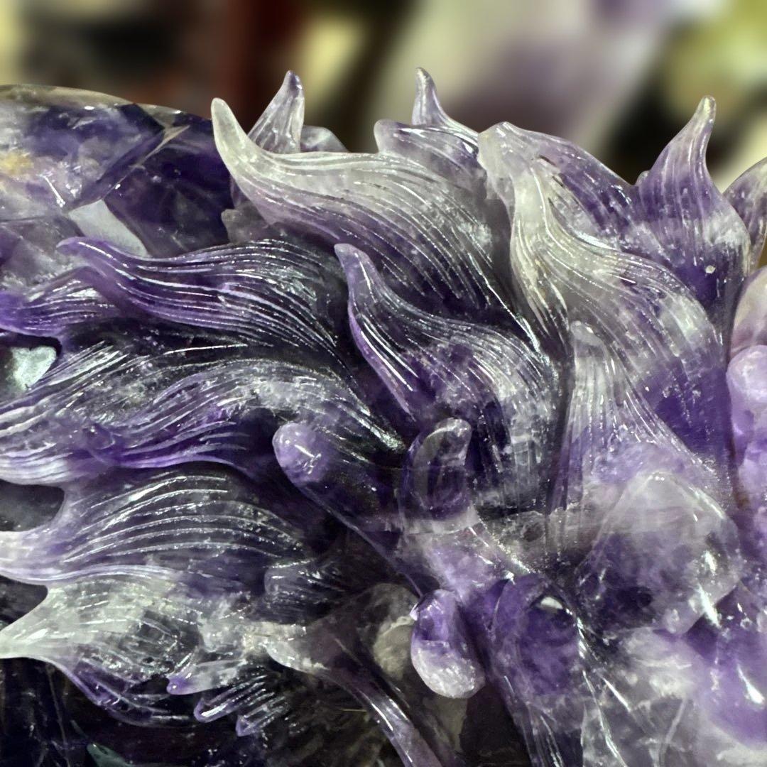 【コレクション】ウルグアイ産アメジスト 龍亀彫刻 高透明 一点物 台座付