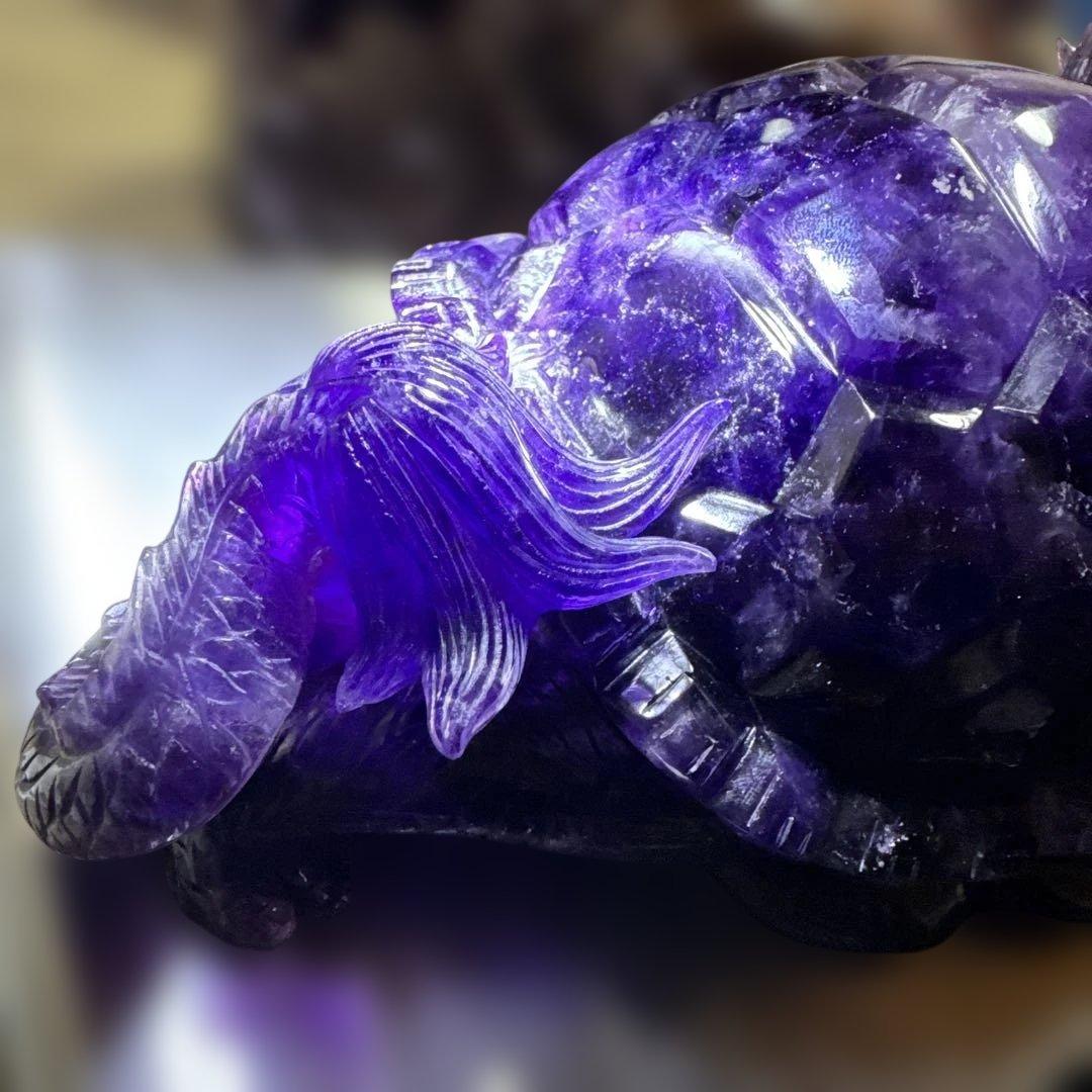 【コレクション】ウルグアイ産アメジスト 龍亀彫刻 高透明 一点物 台座付