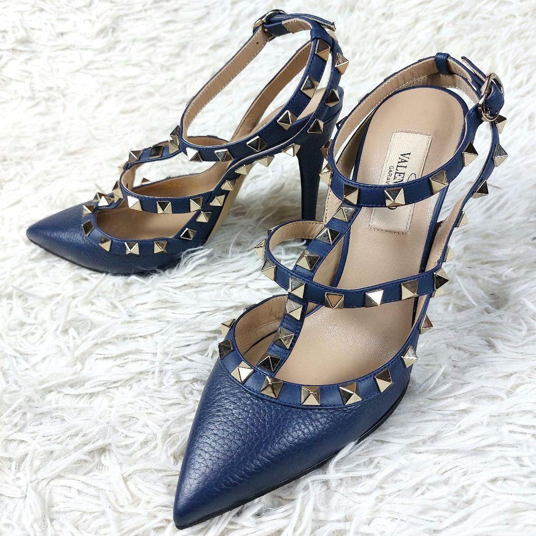 極美品 VALENTINO ガラヴァーニ ロックスタッズストラップレザーパンプス