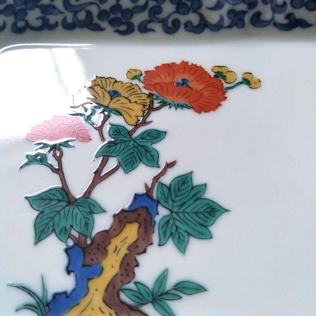 古九谷 九谷焼 九谷青郊 青郊窯 絵変わり 花鳥図 長角皿 角皿 5客揃