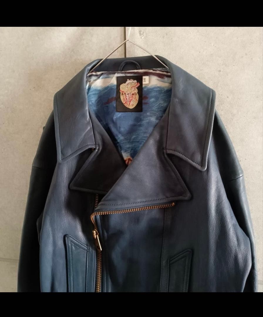 あちゃちゅむ★ダブル ライダースジャケット★山羊革 裏地猫柄