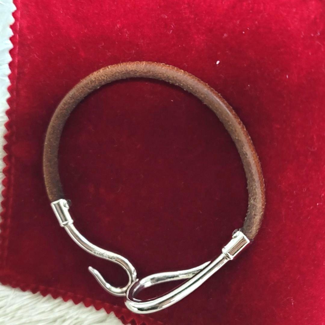 美品 エルメス ジャンボ ブレスレット レザー シルバー金具 ブラウン