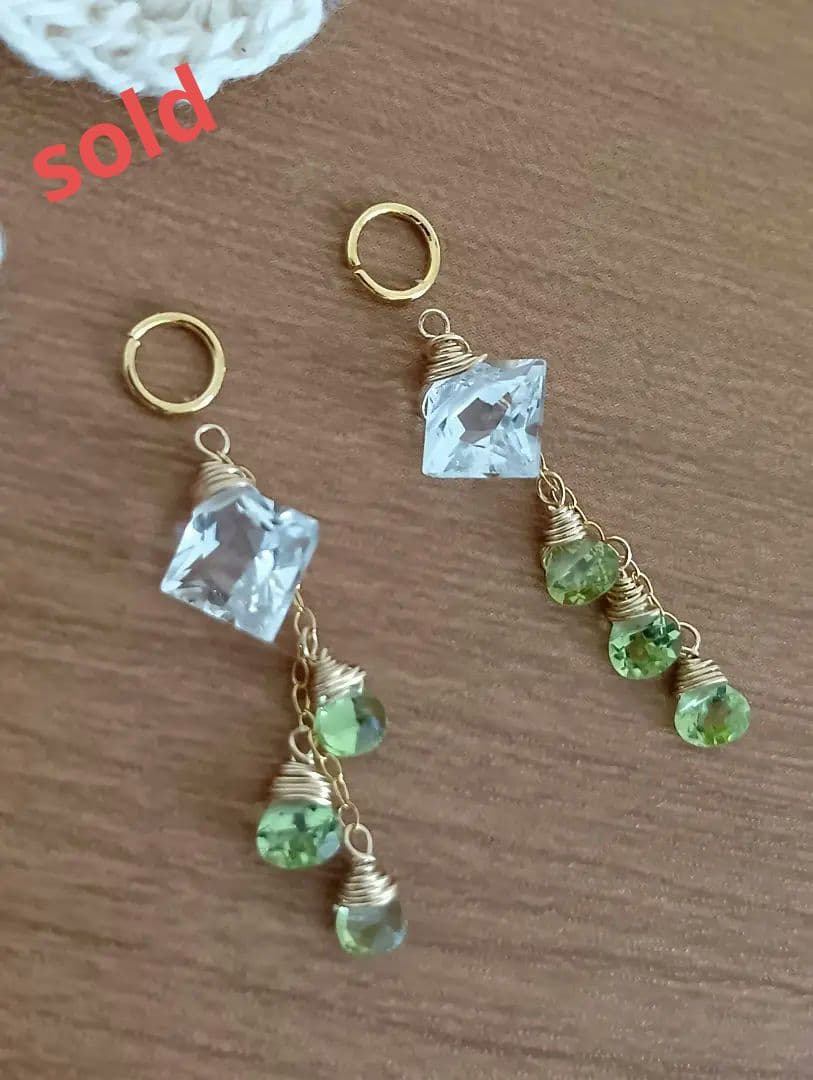 412 14kgf宝石質ホワイトトパーズ・ペリドットのチャーム