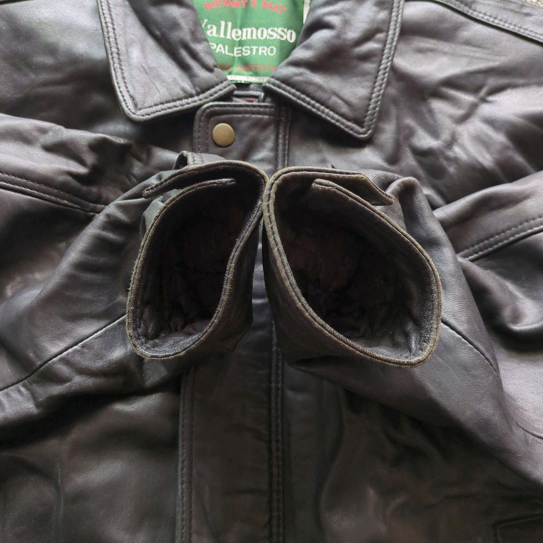 90s​本革羊革ラムレザーA2型襟付きフライトジャケットブルゾン黒Mゆるだぼ短丈