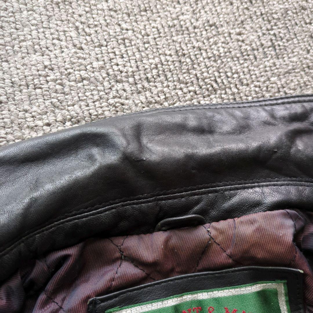 90s​本革羊革ラムレザーA2型襟付きフライトジャケットブルゾン黒Mゆるだぼ短丈