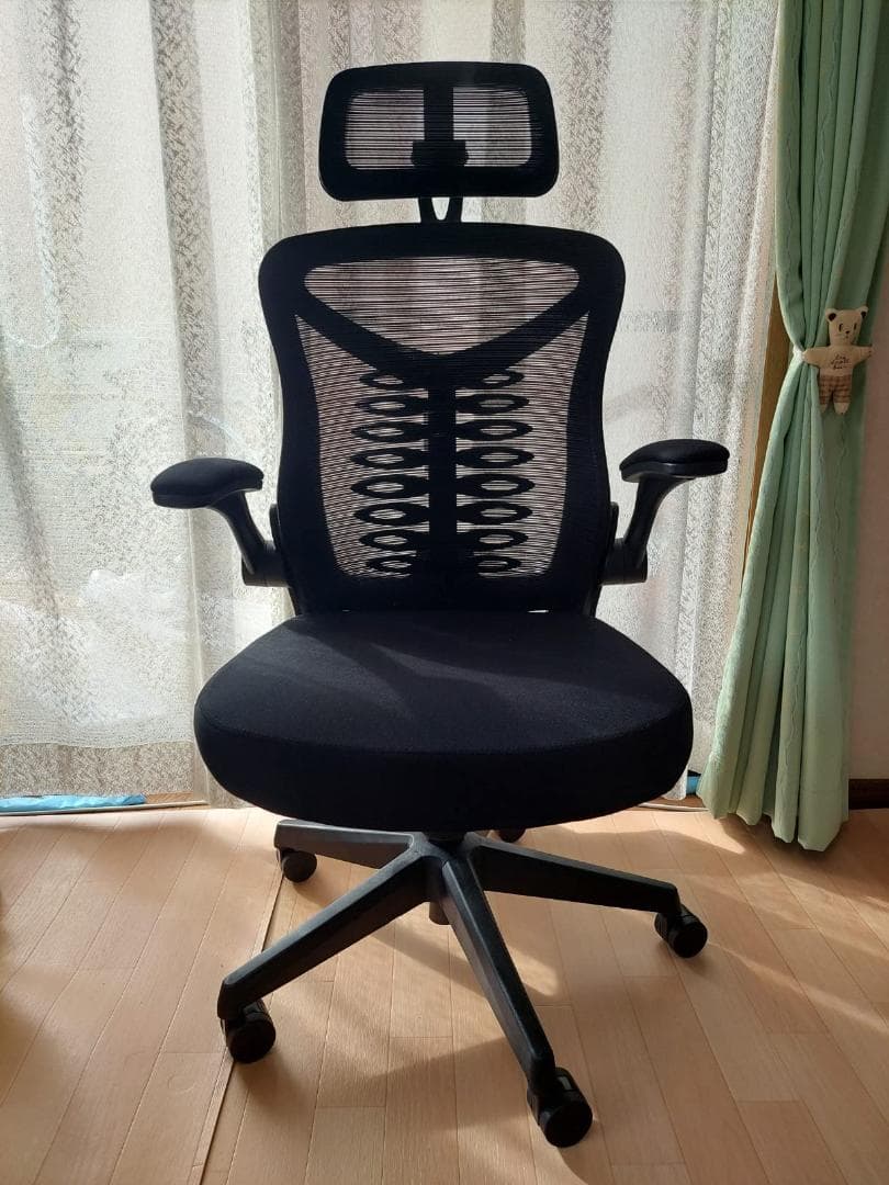 ランバーサポート付き オフィスチェア 跳ね上げ式アーム ハイバック 360度