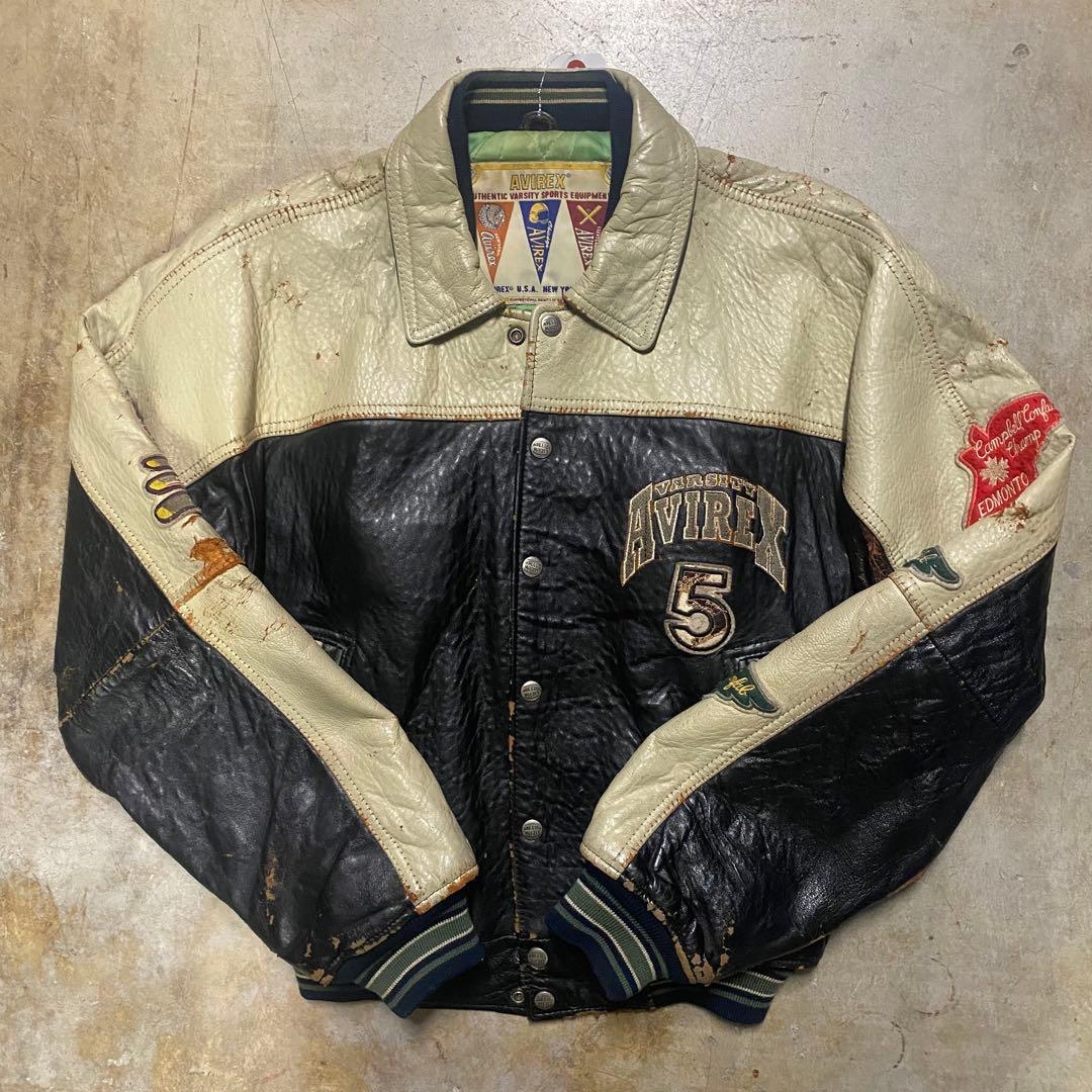 70's 80s avirex leather varsity jacket短丈