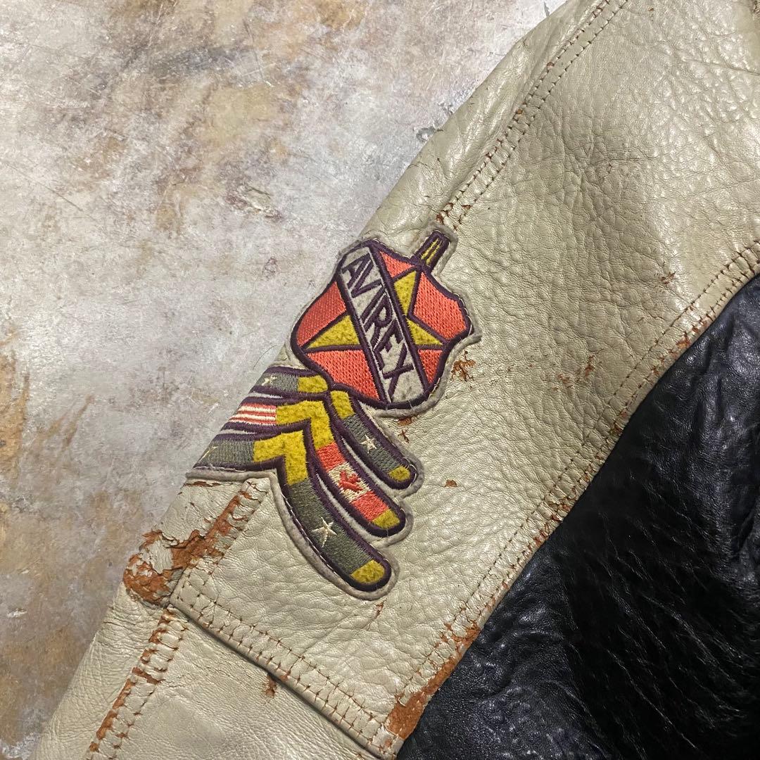 70's 80s avirex leather varsity jacket短丈