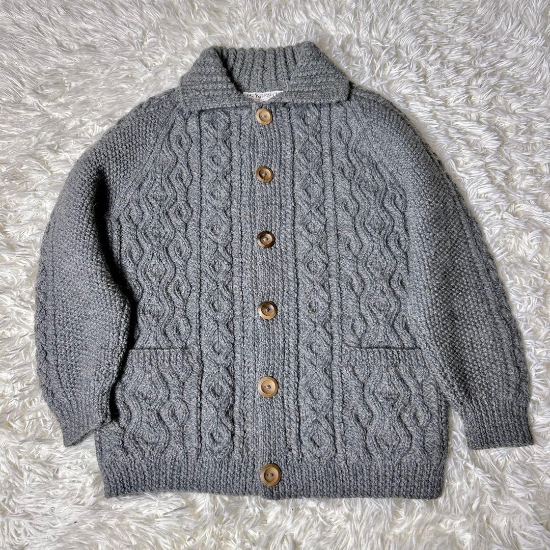 希少☆インバーアラン 3Aカーディガン 茶タグ ケーブルニット スコットランド