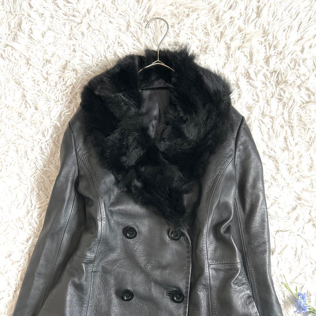 美品⁂ラムレザージャケット　ダブル　フォックスファー取り外し可能　ブラック　S
