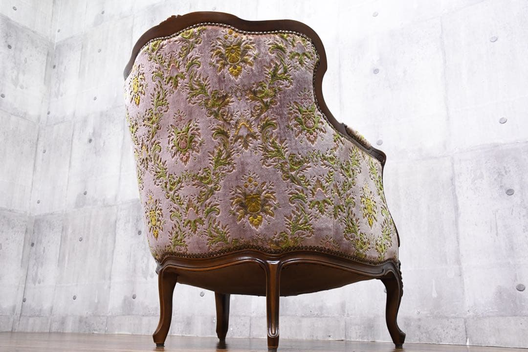 EIK68 カリモク 金華山張り 1人掛けソファ 猫脚 ロココ様式 シングル