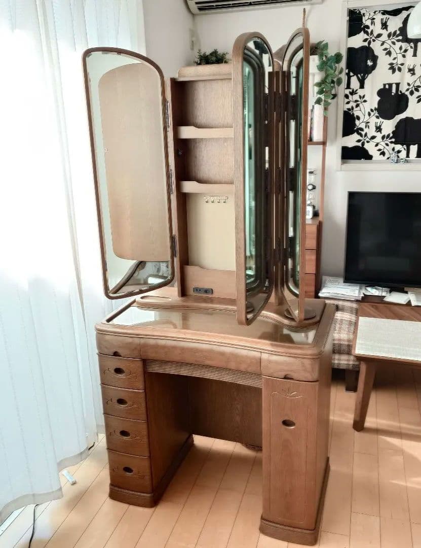 【大幅お値下げ】　天然木ドレッサー　鏡台　三面鏡　アンティーク　大塚化学　化粧台