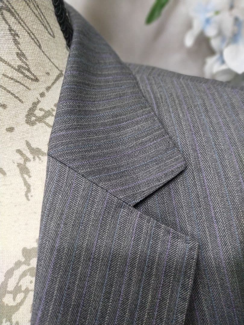 新品未使用 アンタイトル パンツスーツ 3 Lグレー ストライプ イタリア素材