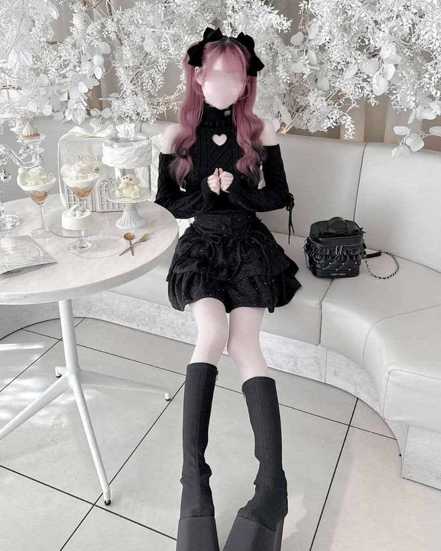 ミシェルマカロン　ハニーミュウ　ハートカット肩あきケーブルニット　フリーサイズ