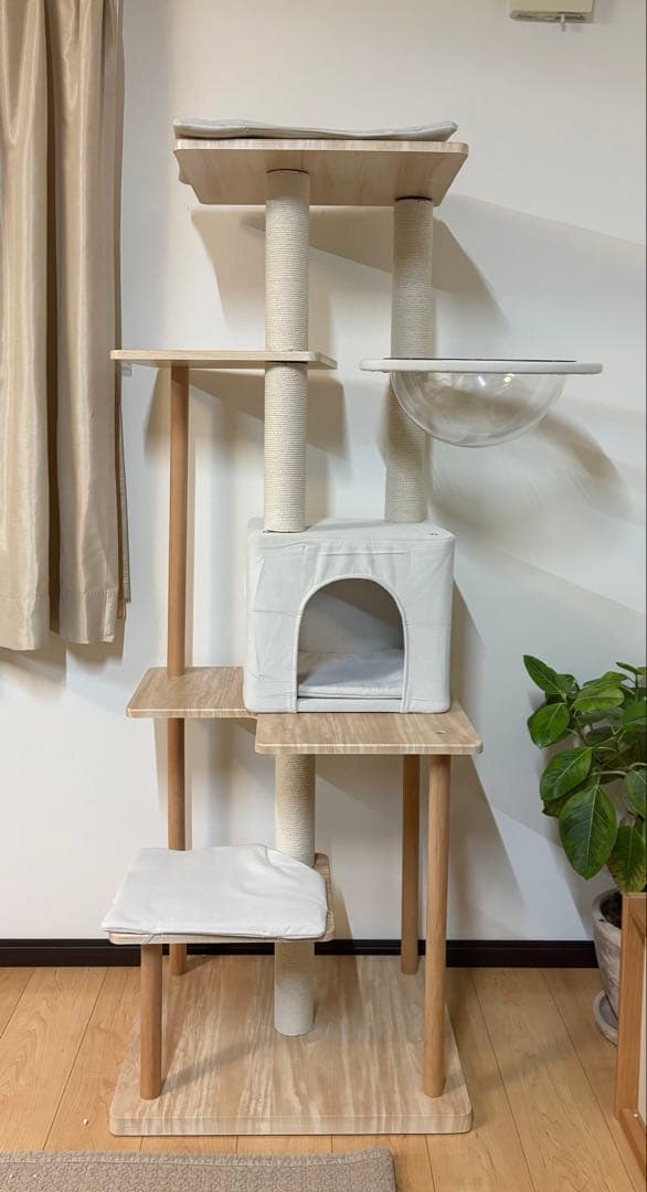 美品◆MWPO キャットタワー MDF製 木目調 154cm