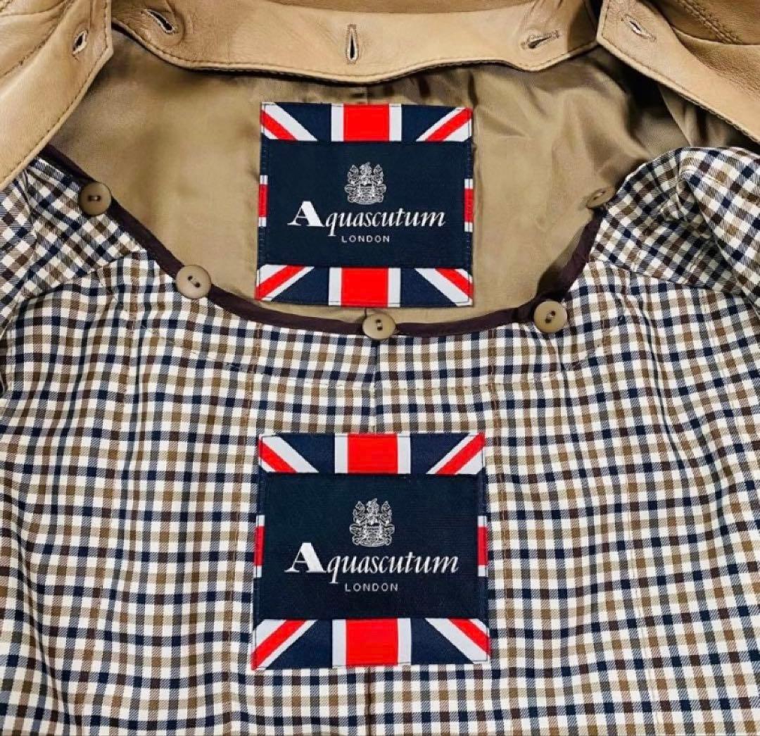 大きめサイズ✨アクアスキュータム ラムレザーコート　 ライナー付　チェック柄