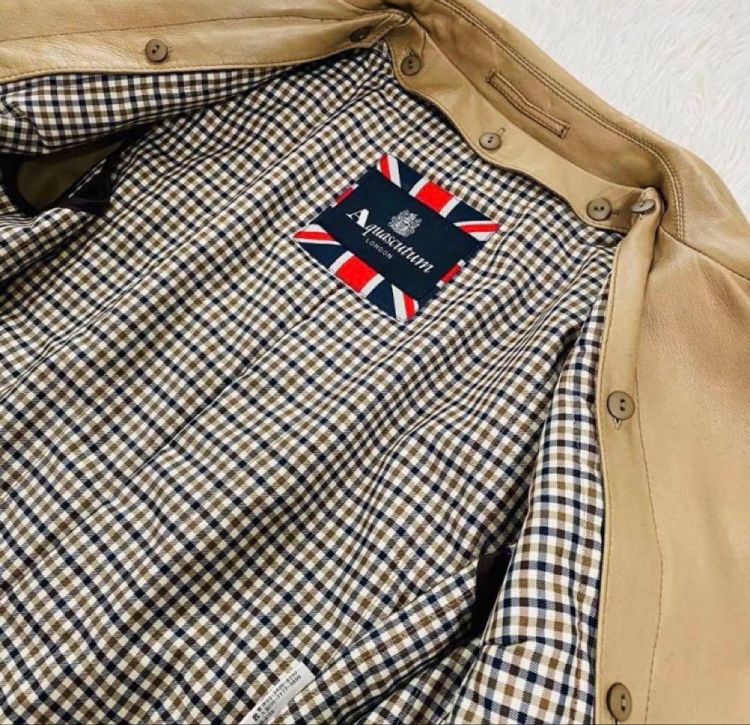 大きめサイズ✨アクアスキュータム ラムレザーコート　 ライナー付　チェック柄