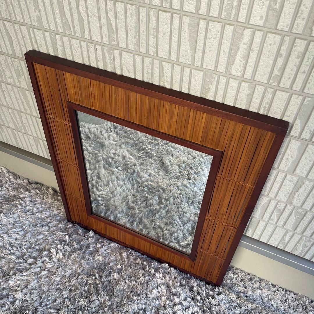 竹製　インテリア　バンブー　鏡　壁掛け　立て掛け　昭和レトロ　　アジアンテイスト