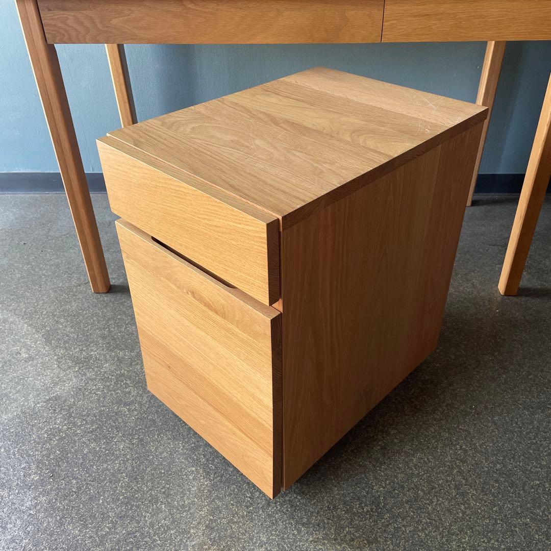 無印良品　デスクキャビネット　キャスター付き　タモ材