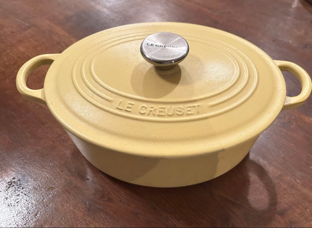 LE CREUSET 両手鍋 楕円形25cm イエロー 蓋付きミモザ