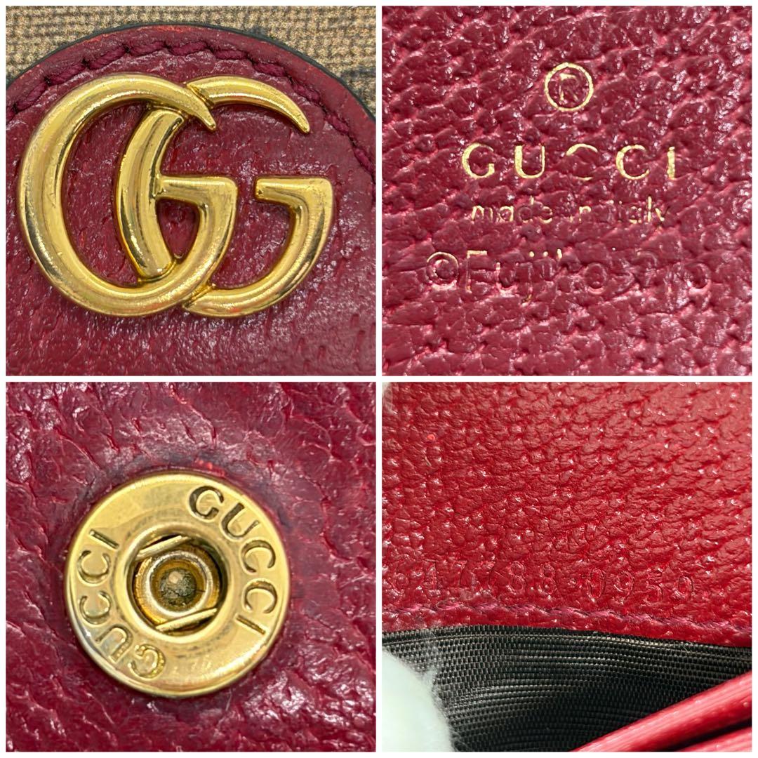 美品✨️グッチ ドラえもん 二つ折り財布 レザー GG レッド コラボ