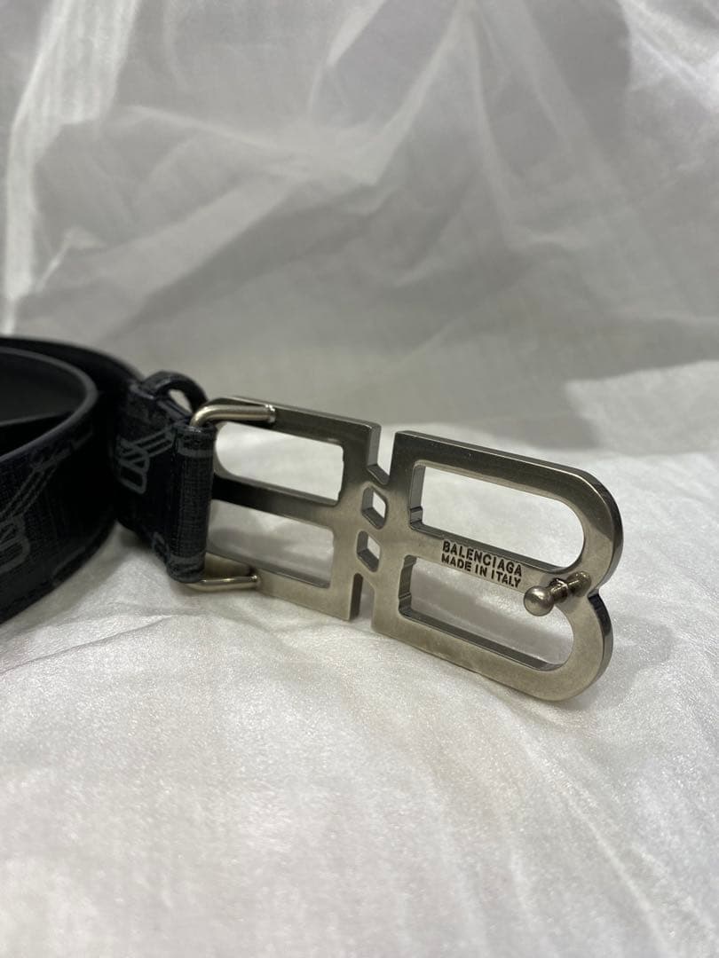 中古 BALENCIAGA バレンシアガ BBバックル ベルト モノグラムレザー