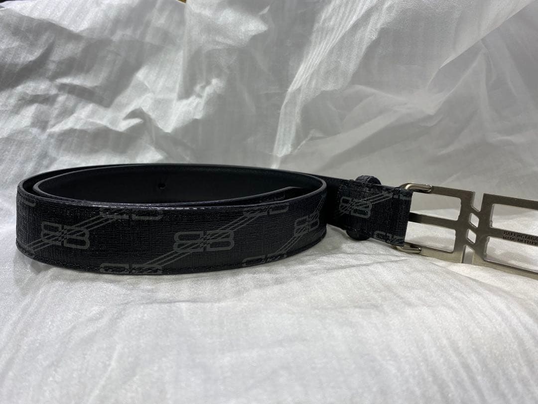中古 BALENCIAGA バレンシアガ BBバックル ベルト モノグラムレザー