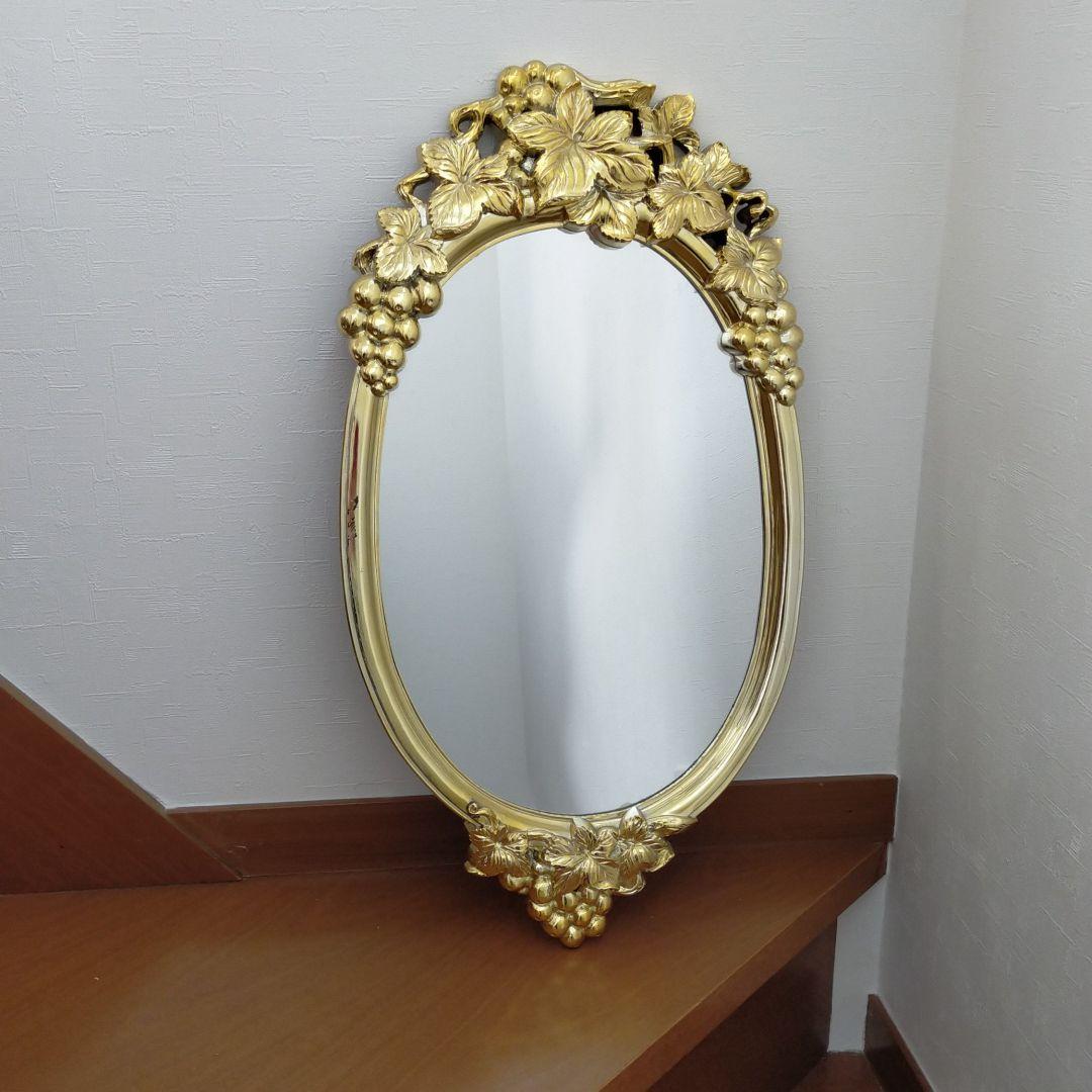 壁掛けミラー 金 鏡 アンティーク インテリア 洋風 美容 ぶどう