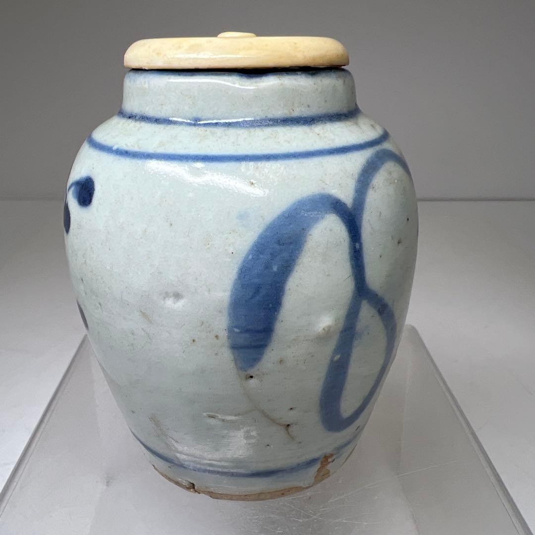 中国明時代　古染付茶入　木箱付　高さ約8㎝　東Y7-1226☆2Fタエサカ