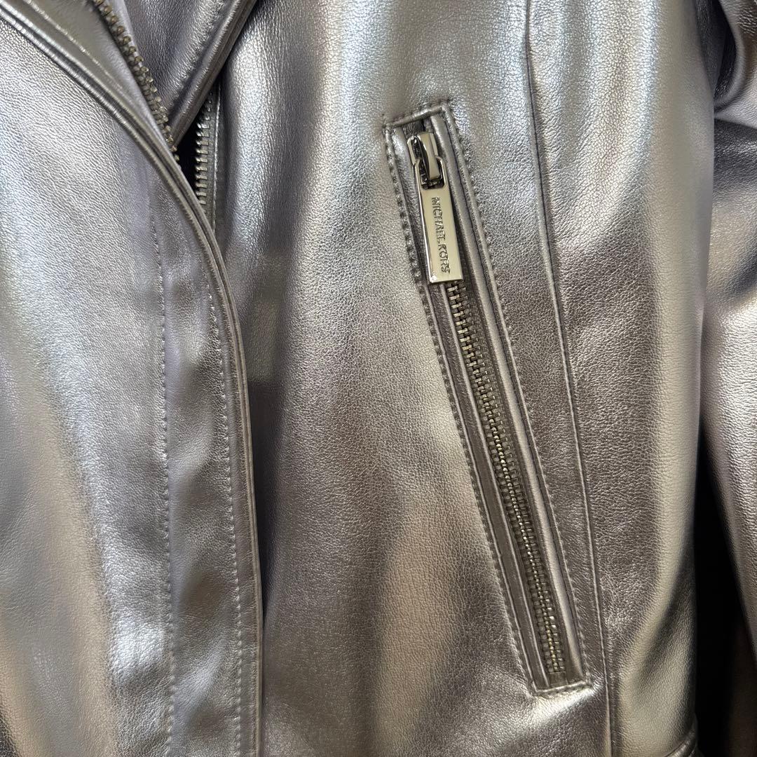 新品 マイケルコース ライダース ジャケット シルバー XS S レザー コート