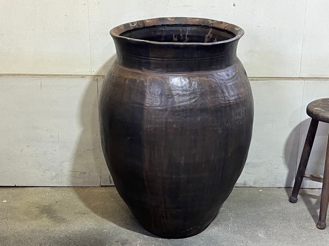 古い唐津焼 82cm甕 特大瓶 小民具壺 水鉢 睡蓮鉢 水槽