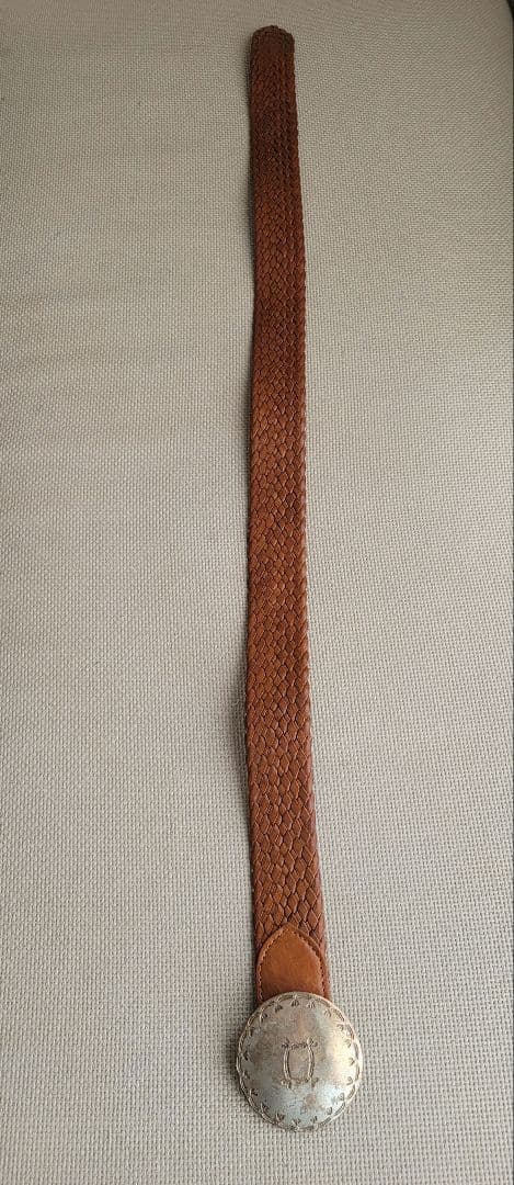 RALPH LAUREN シルバーバックル 本革 メッシュベルトレザー編み込み