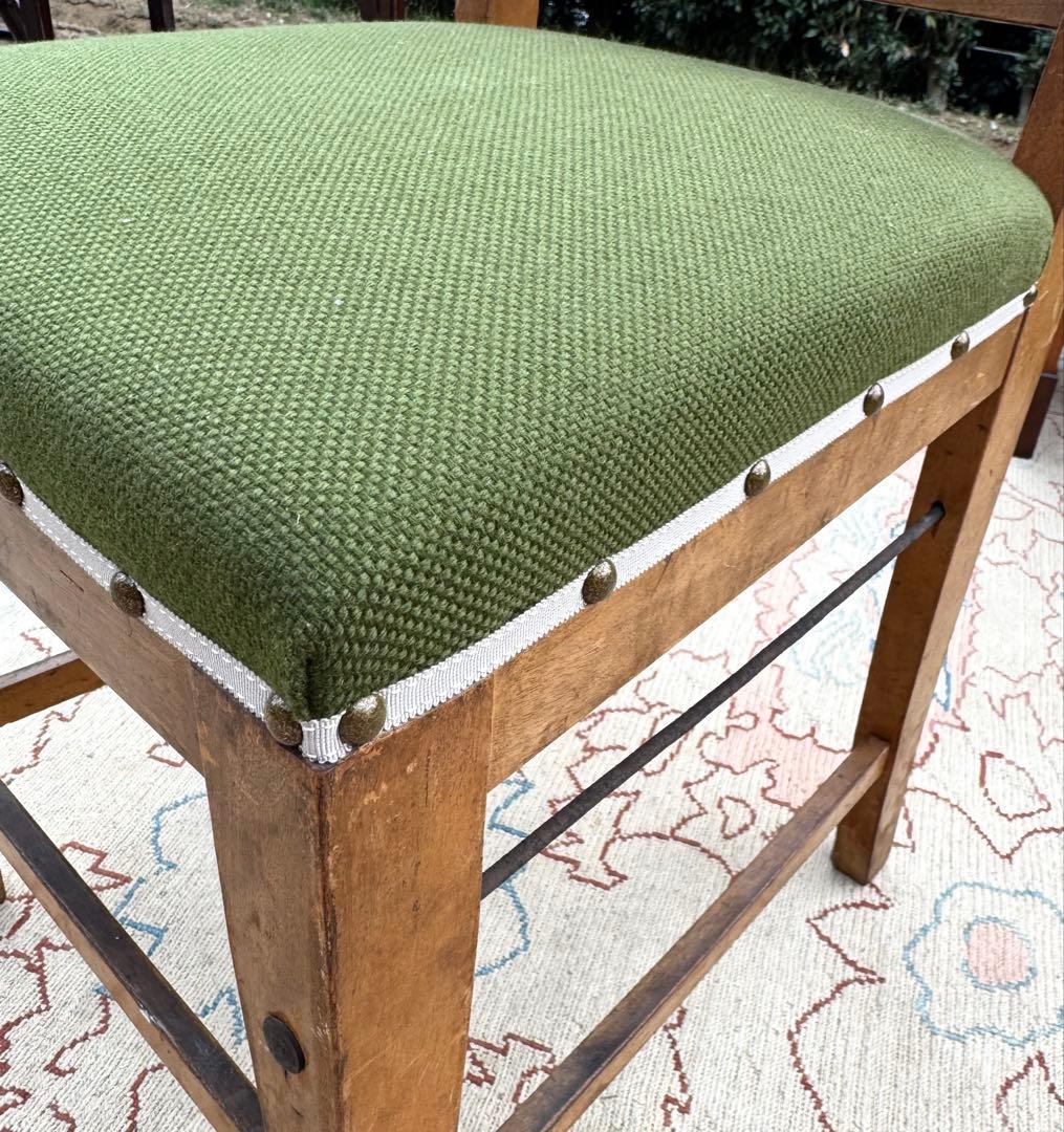 ヴィンテージ オーク無垢材 ダイニングチェア グリーン座面 レトロ