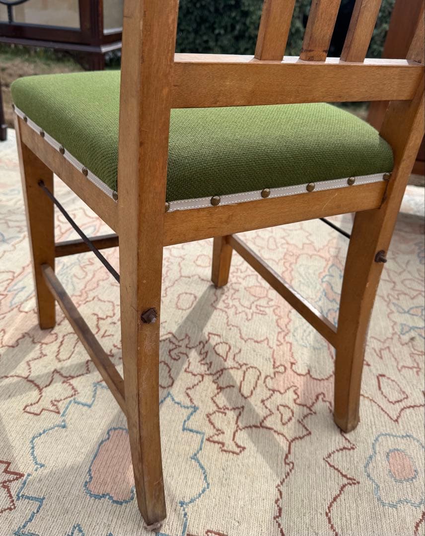 ヴィンテージ オーク無垢材 ダイニングチェア グリーン座面 レトロ