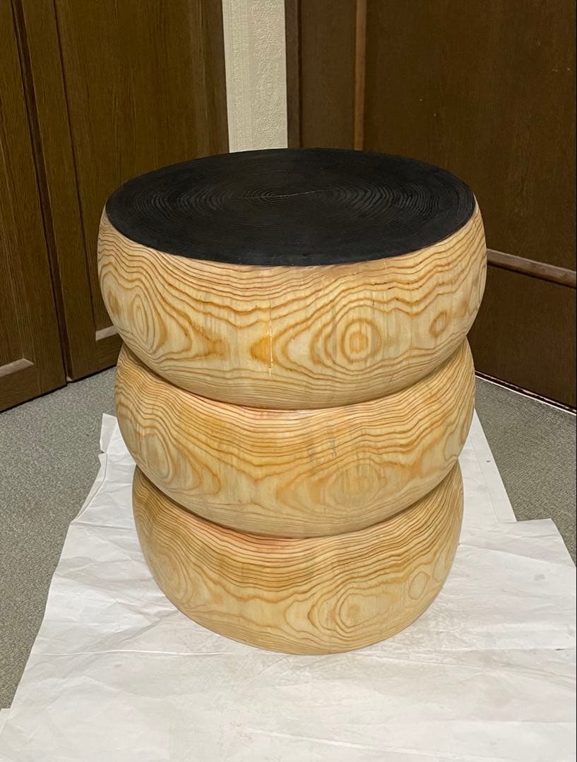 丸太　3段スツール 黒とナチュラルウッド