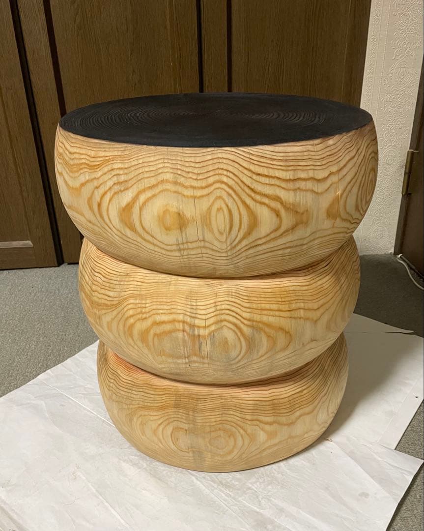 丸太　3段スツール 黒とナチュラルウッド
