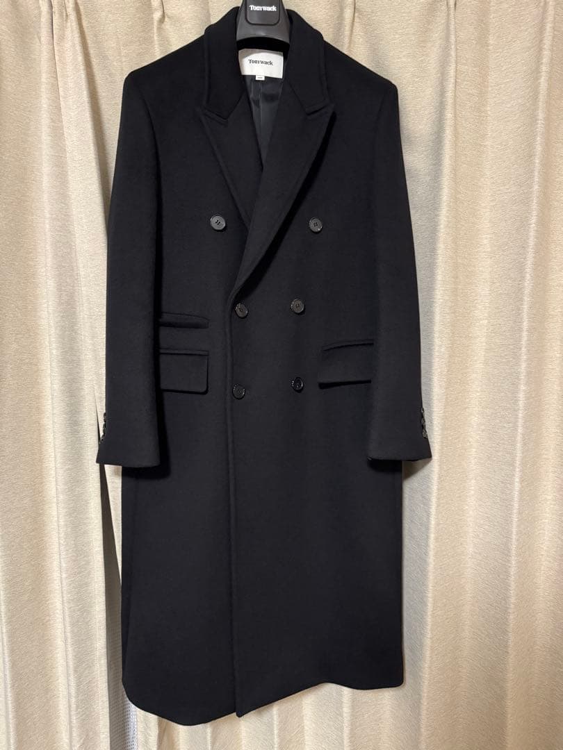 ブラック ダブルチェスターコート カシミヤ混