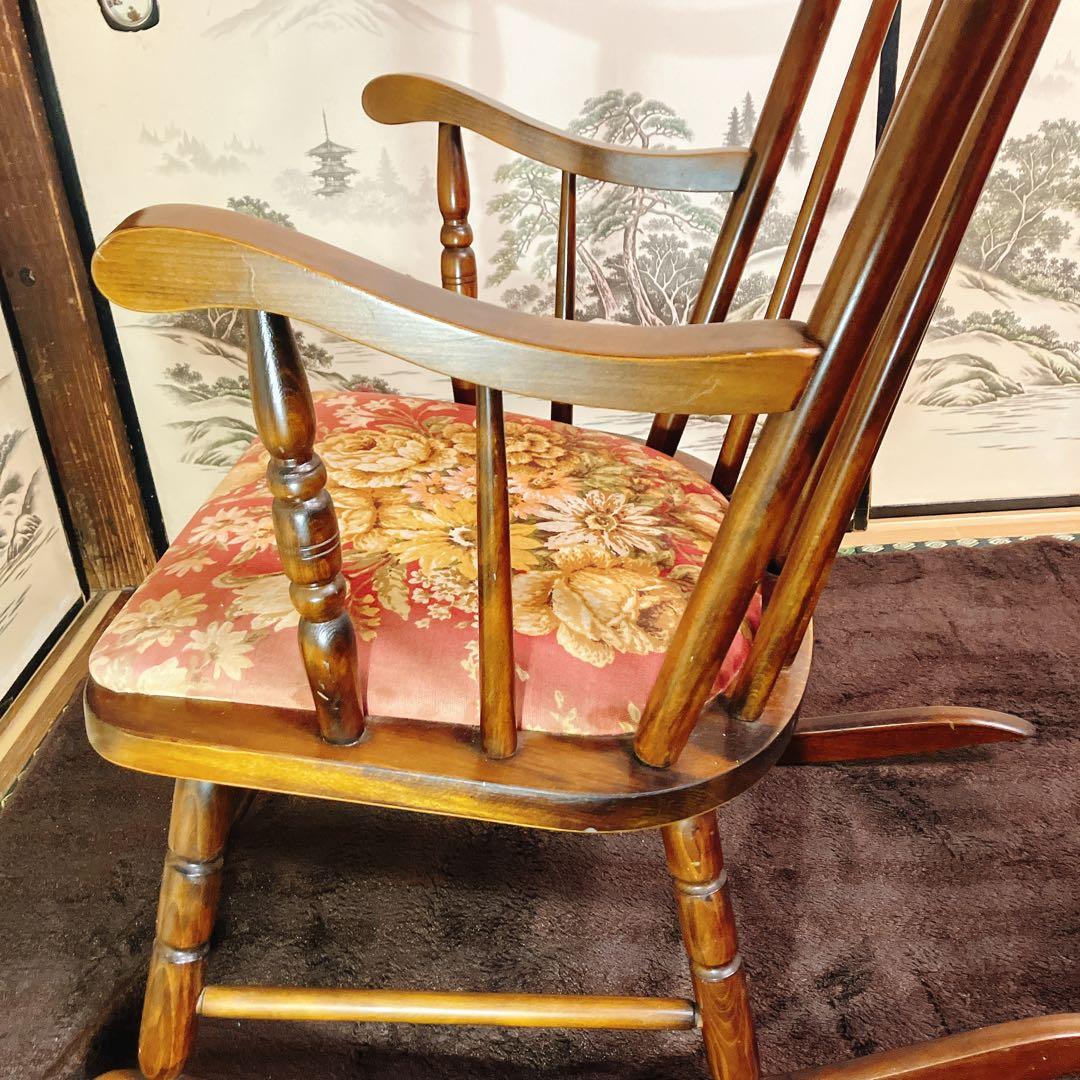 ビンテージ 木製ロッキングチェア 花柄座面 アームチェア