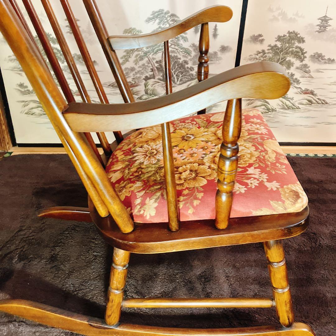 ビンテージ 木製ロッキングチェア 花柄座面 アームチェア