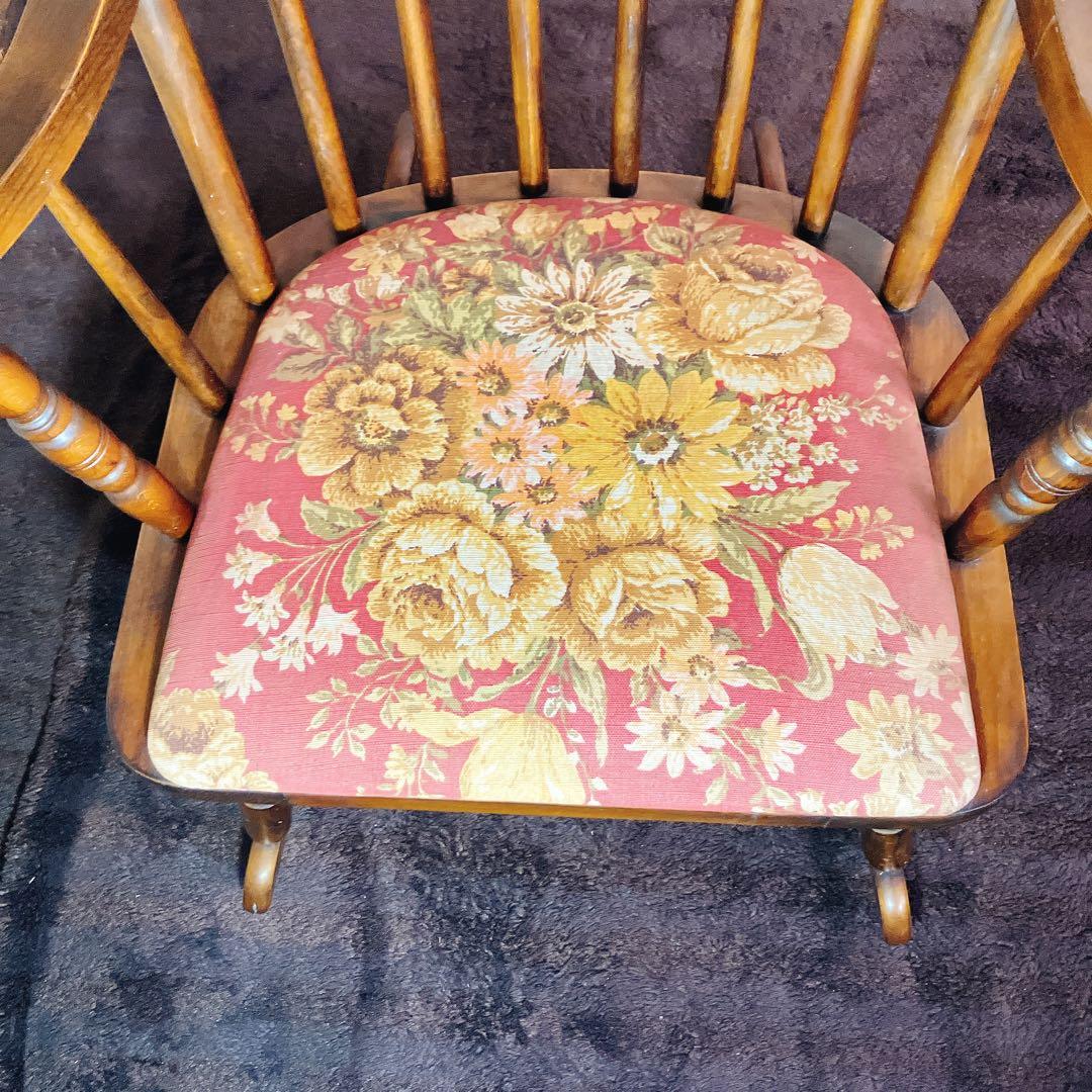ビンテージ 木製ロッキングチェア 花柄座面 アームチェア