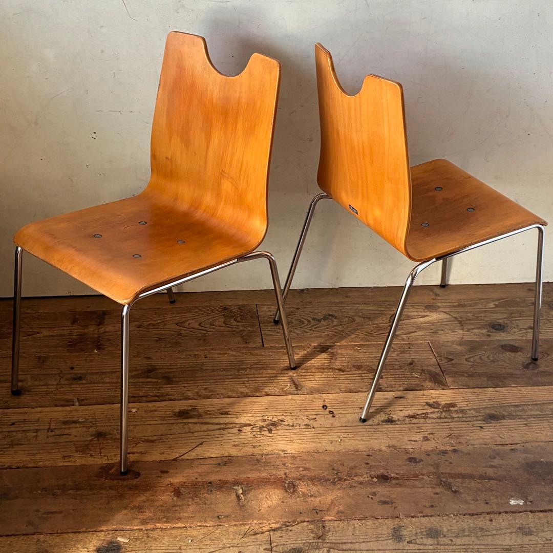 2脚セット ヴィンテージ プライウッド スタッキングチェア