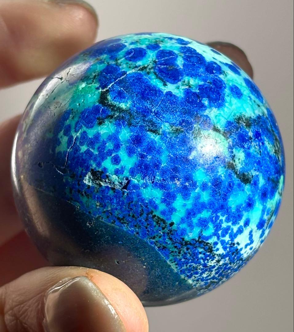 《高発色・深青と翠の地球模様》　アズロマラカイト　スフィア　丸玉