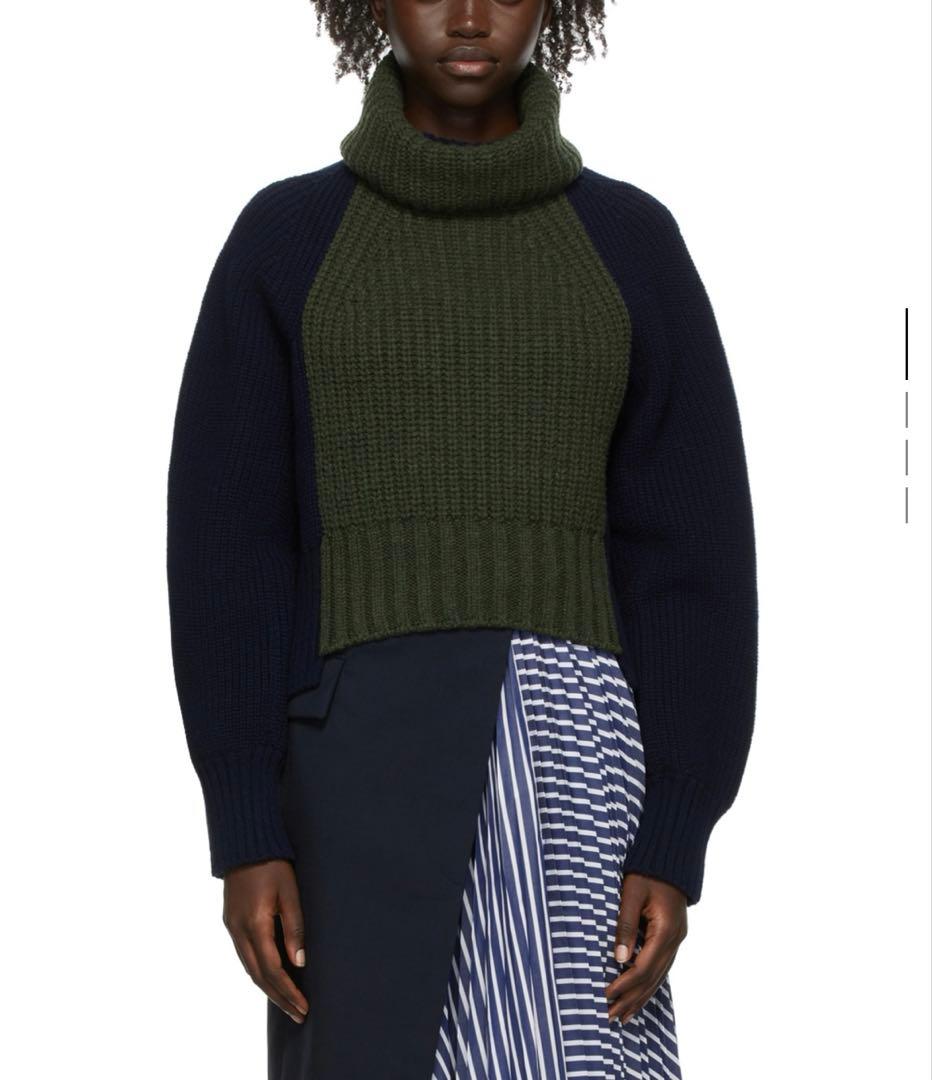 【最終値下げ】sacai 21aw ネイビー・オリーブ リブ編みニットセーター