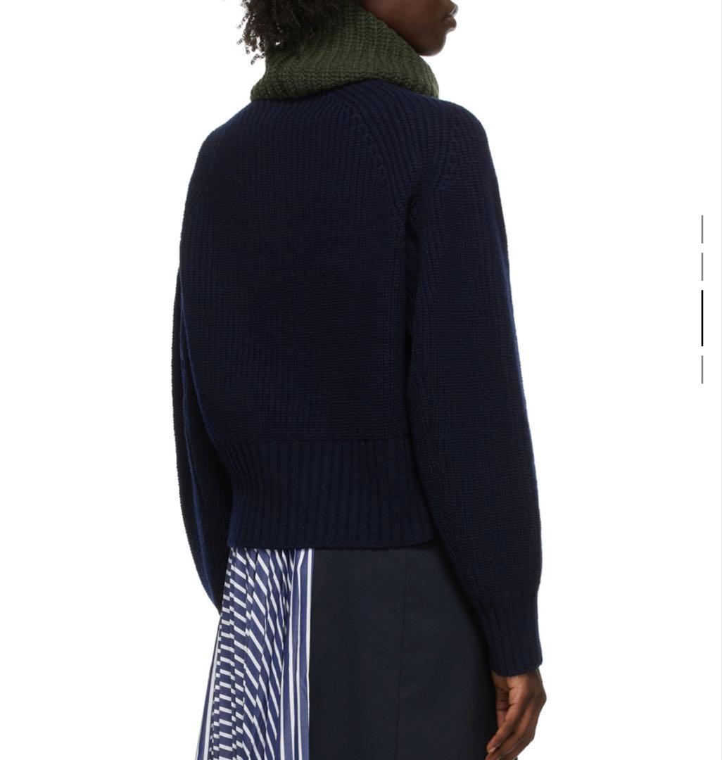 【最終値下げ】sacai 21aw ネイビー・オリーブ リブ編みニットセーター