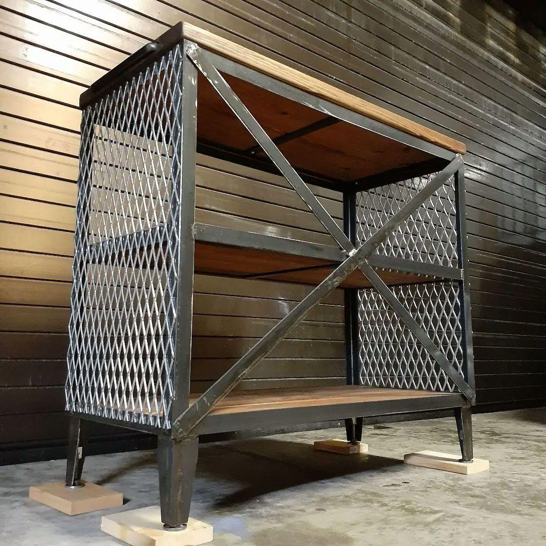 アイアン　シェルフ　ラック　インダストリアル　オープンラック　足場板　男前　棚