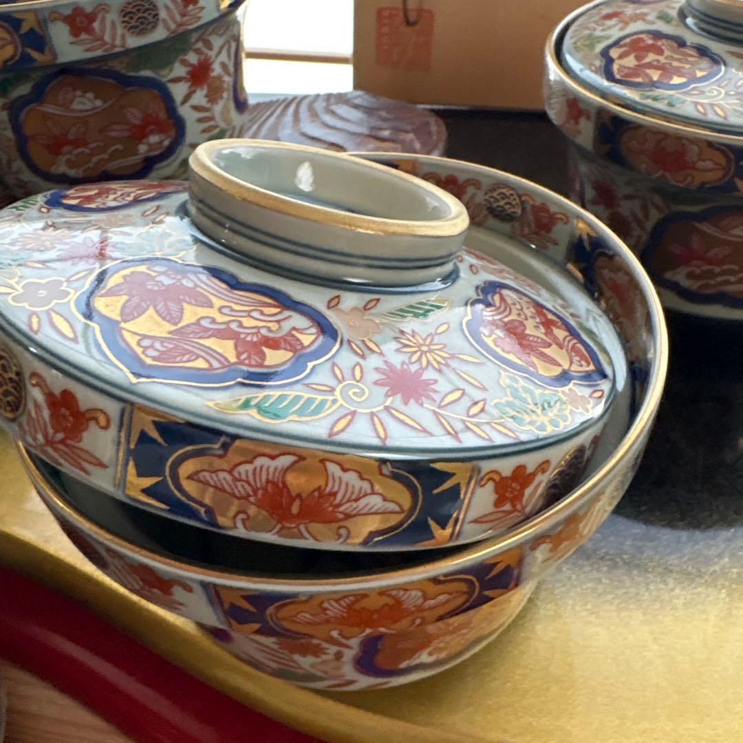 【高級】林九郎四方割木甲花紋　蓋物揃