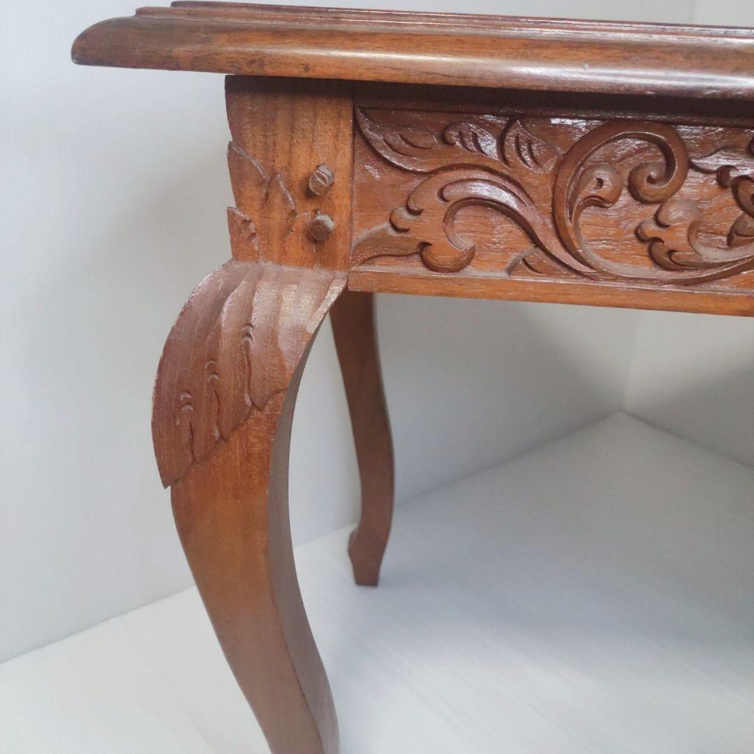 【美品】アンティーク調 猫脚彫刻 木製テーブル ダークブラウン 長方形